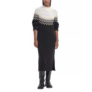 190$ Barbour Kingsford Fair Isle Knit Sweater Dress Women's Size 4 Black Ivory